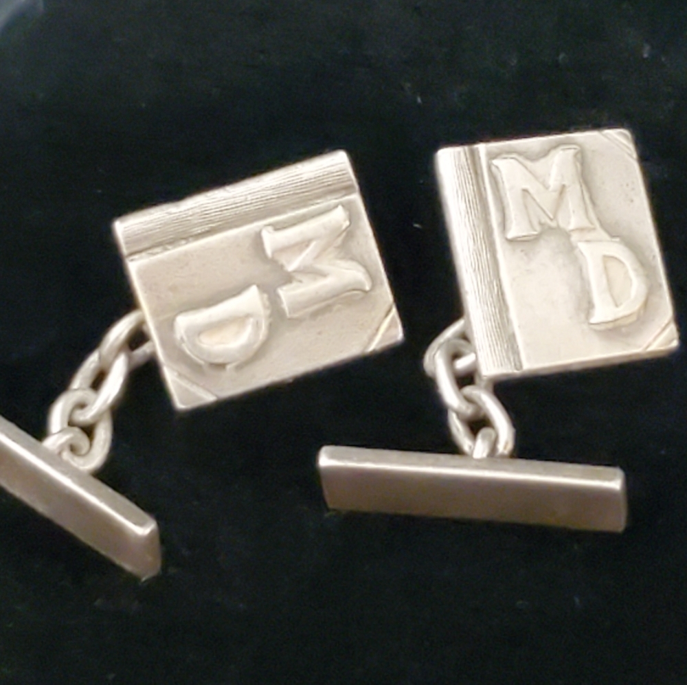 Vintage Silver Book Shaped Cufflinks  MD Initials Doctor?